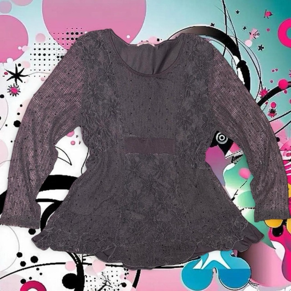 vtg y2k indigo soul romantic whimsygoth lace loose babydoll w sequins, sz lg